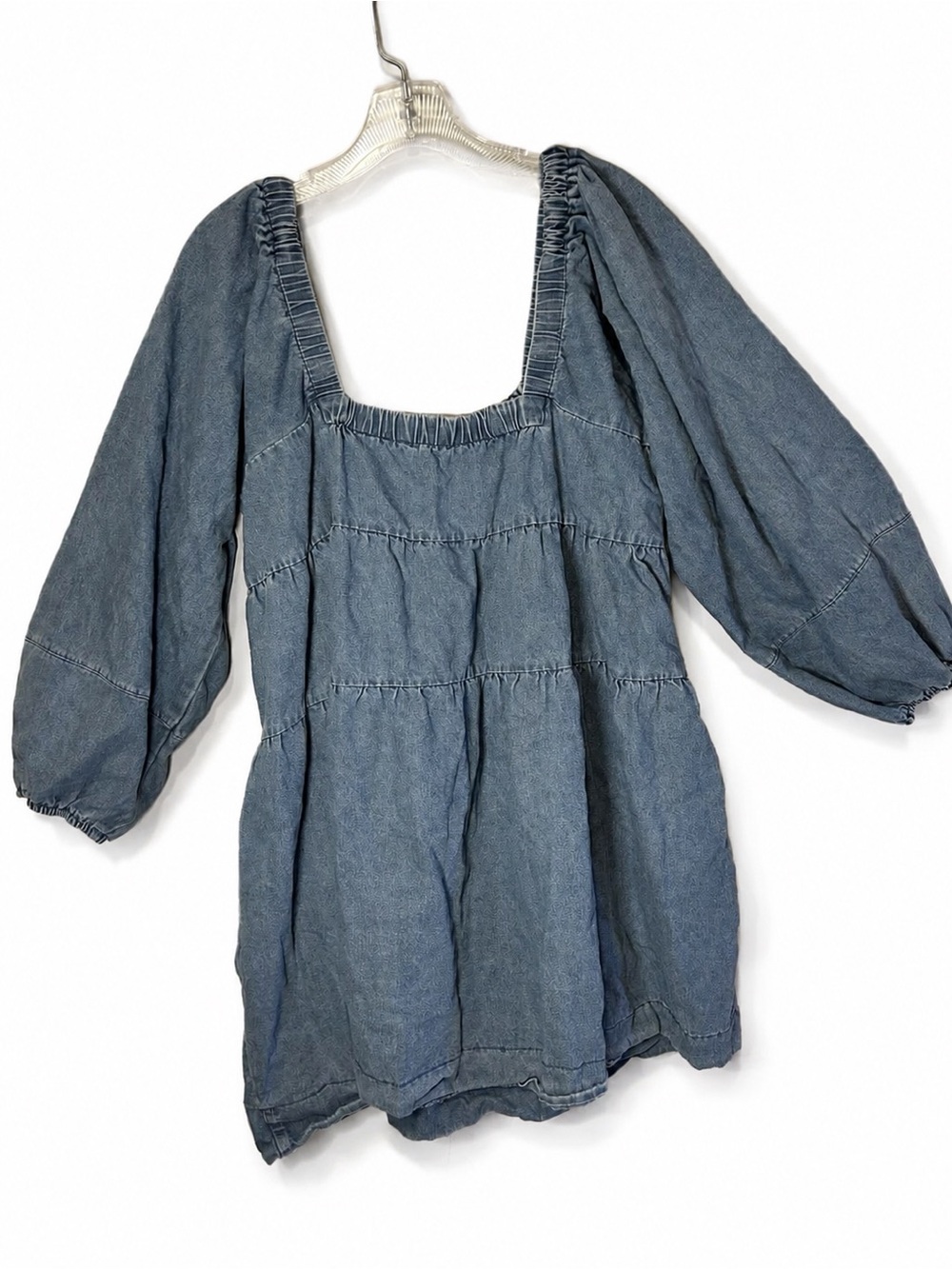 GiGio USA Denim Ruffled Dress Square Neck Long Sleeves EUC - Picture 5 of 8